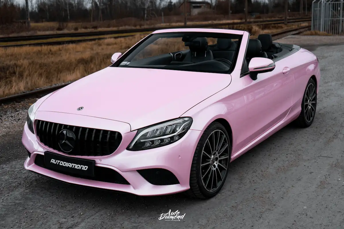 Mercedes C Cabrio oklejony pastelową różową folią - Auto Diamond