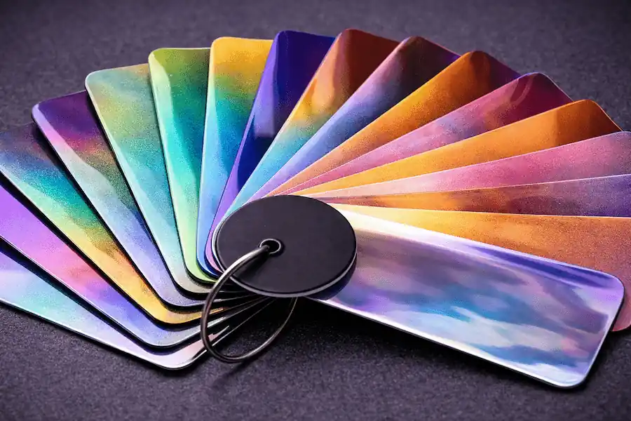 Próbnik folii kameleonowych color shift - próbki zmieniające kolor w odcieniach fioletu, turkusu, złota i różu - Auto Diamond