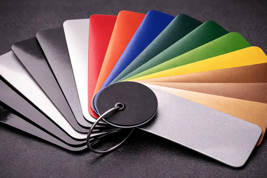 Próbnik folii satynowych w odcieniach szarości, srebra, czerwieni, niebieskiego i zieleni - Auto Diamond