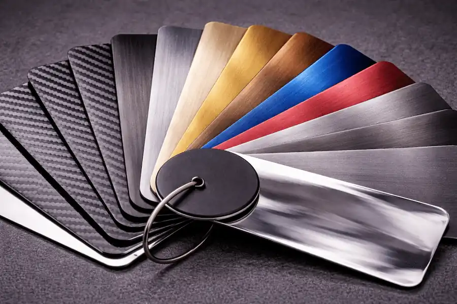 Próbnik folii strukturalnych - karbon, szczotkowane aluminium, złoto, niebieski i czerwony brushed metal - Auto Diamond